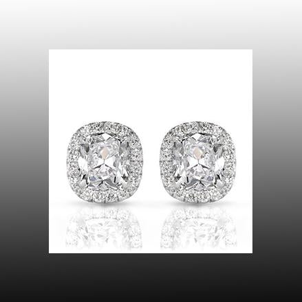 Old Mine Cut Diamond Halo Stud Earrings