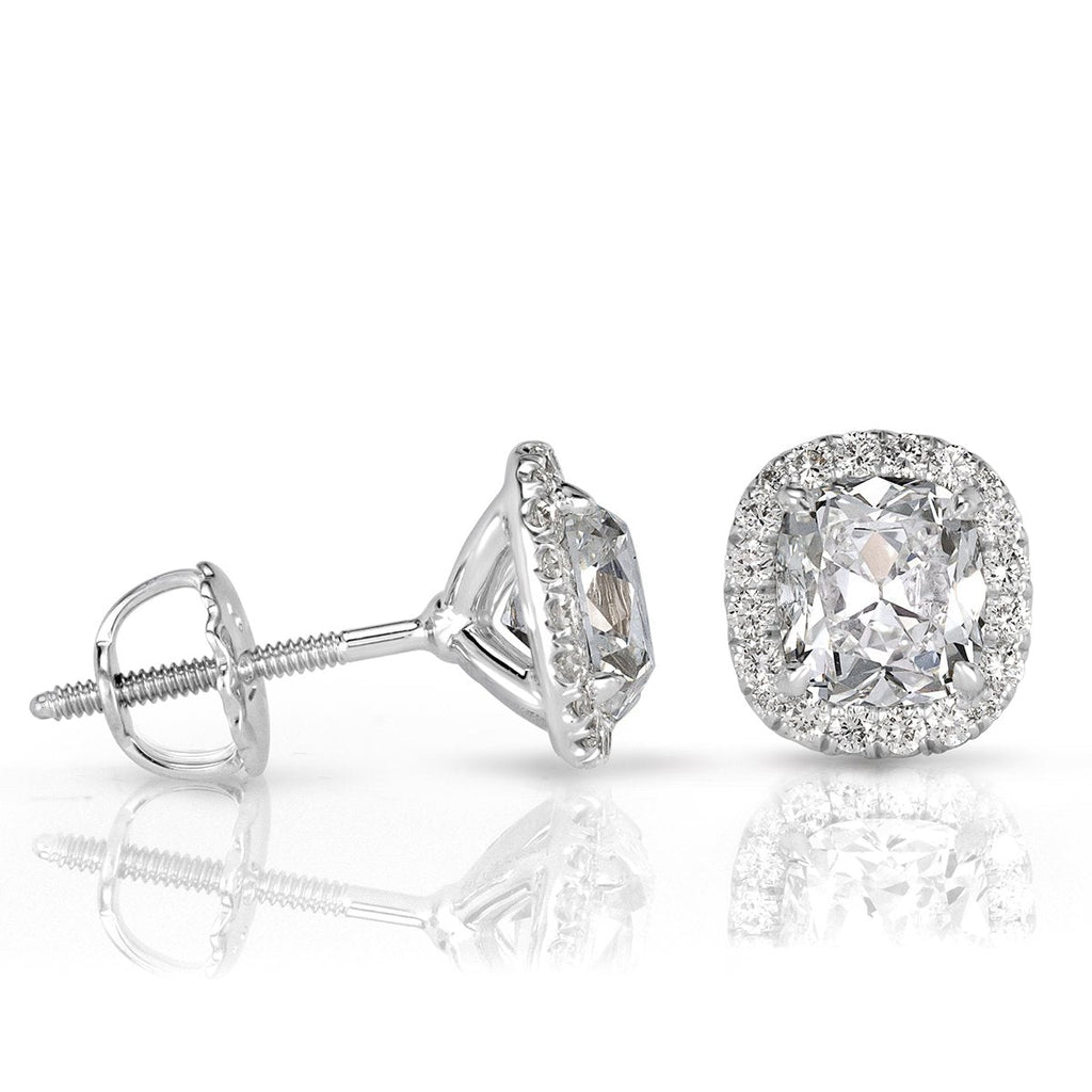 Old Mine Cut Diamond Halo Stud Earrings