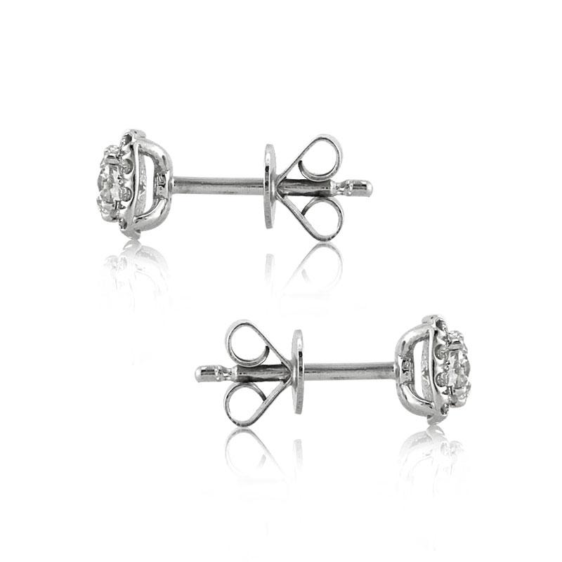 Round Brilliant Cut Diamond Cushion Halo Stud Earrings