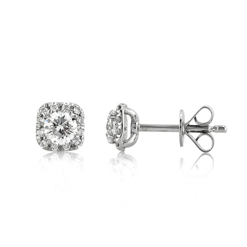 Round Brilliant Cut Diamond Cushion Halo Stud Earrings