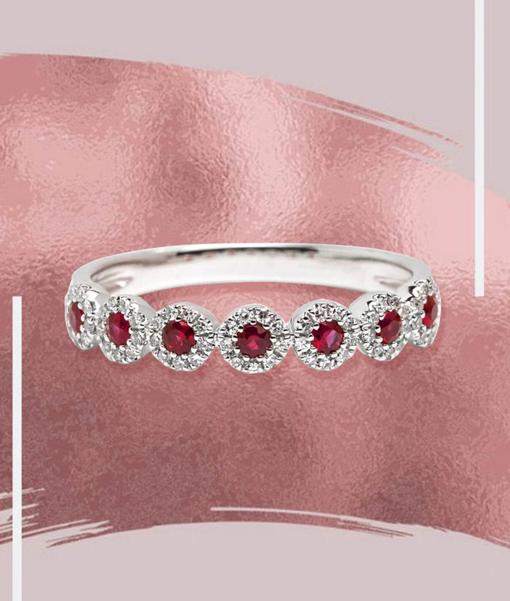 PETITE ALEXIS 7-STONE RUBY HALO RING