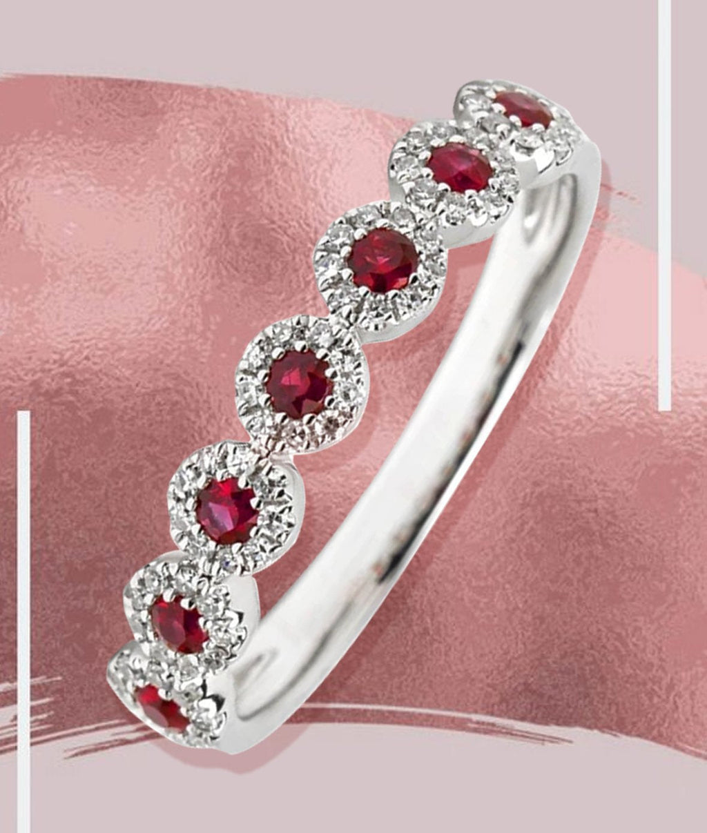 PETITE ALEXIS 7-STONE RUBY HALO RING
