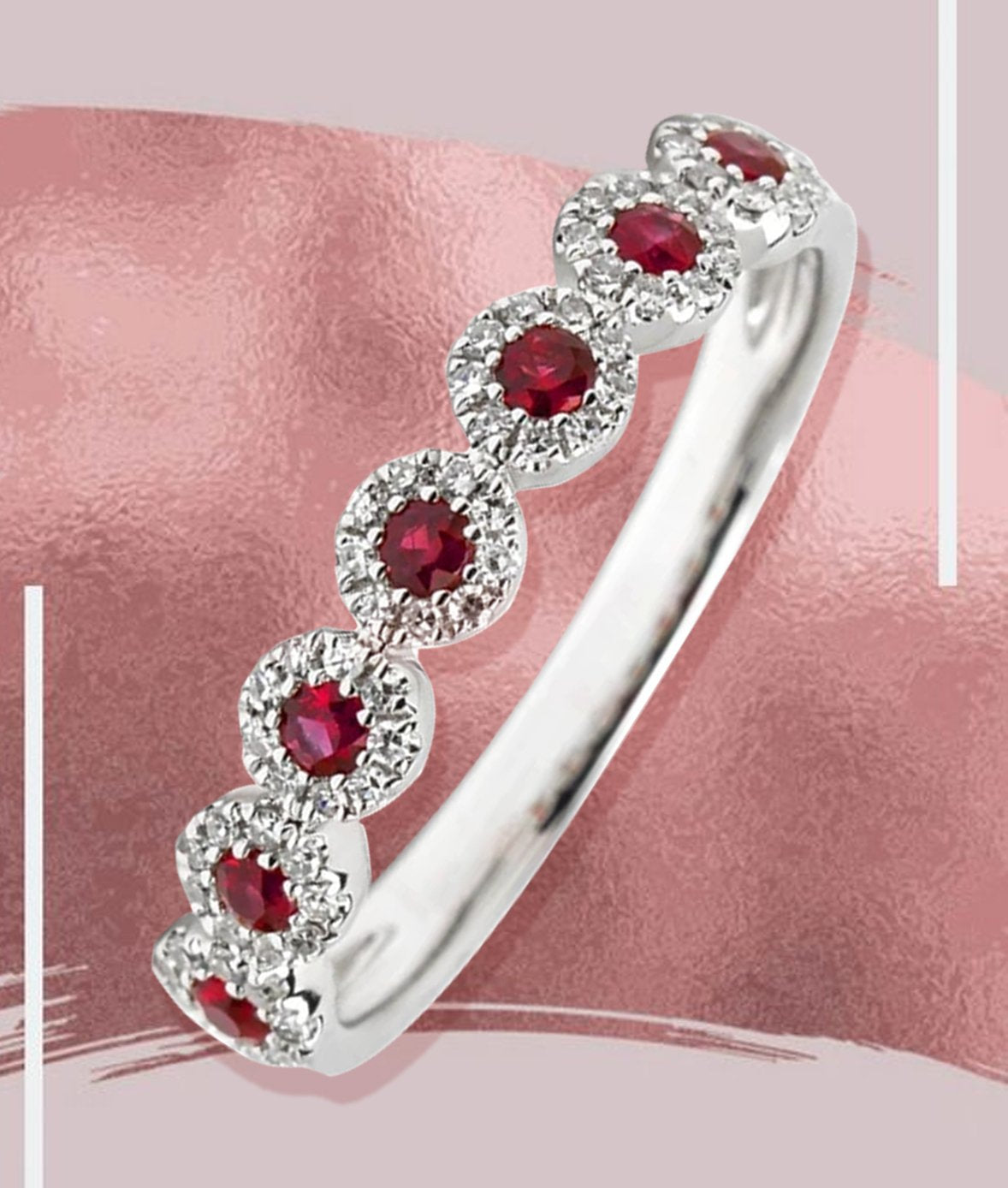 PETITE ALEXIS 7-STONE RUBY HALO RING