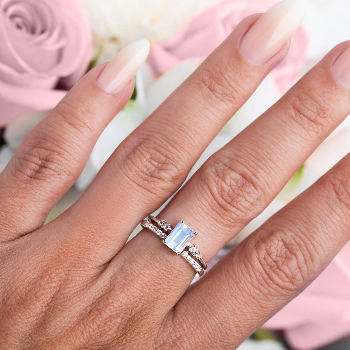 Emerald Shaped Engagement  Ring