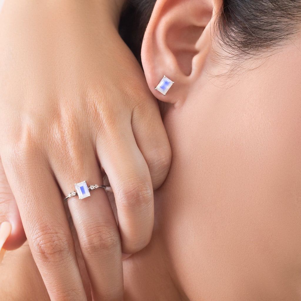 Emerald Shaped Engagement  Ring