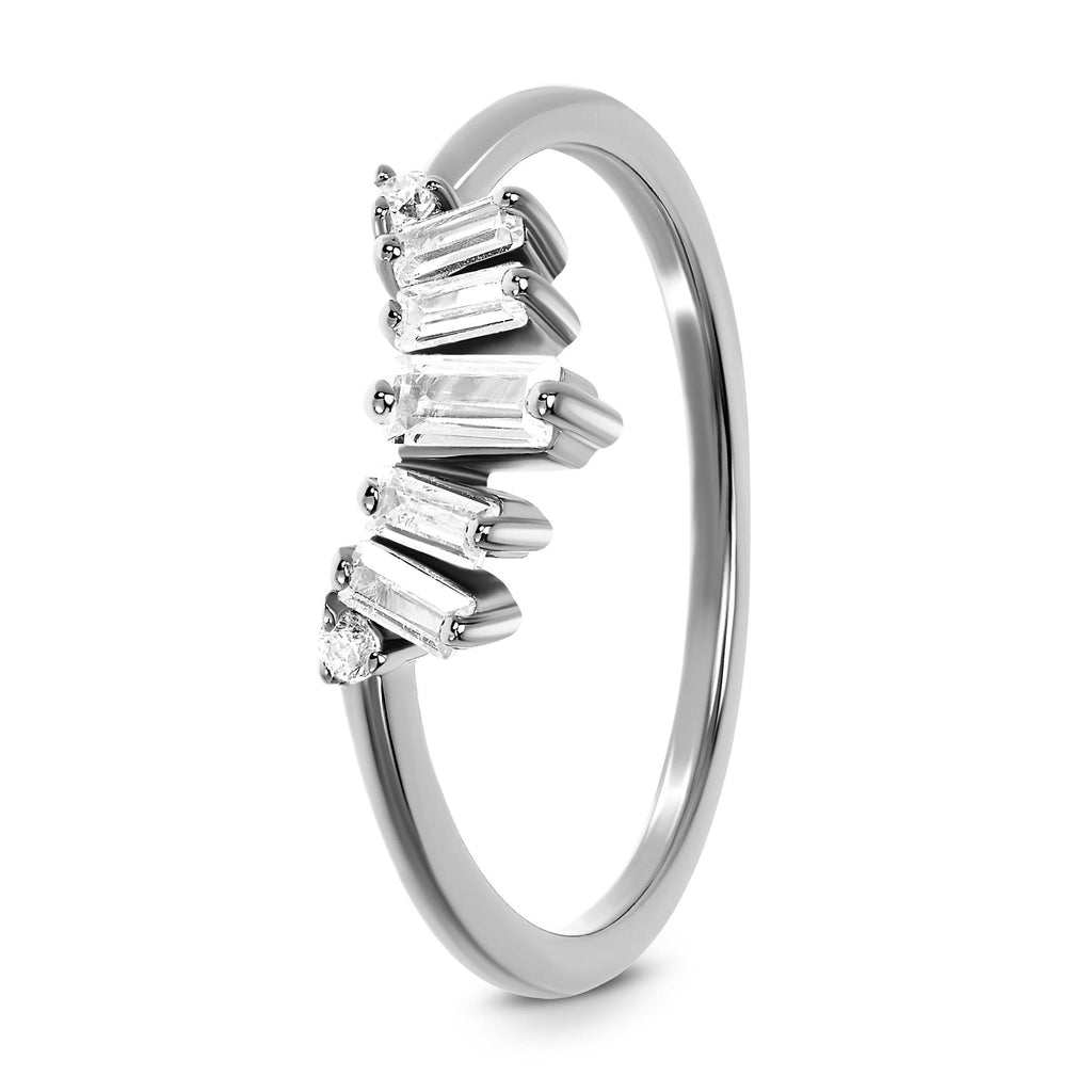 Emerald-shape White Diamond Wedding Ring
