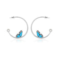 Butterfly Wing Adorned In Blue Lacquered  Earrings