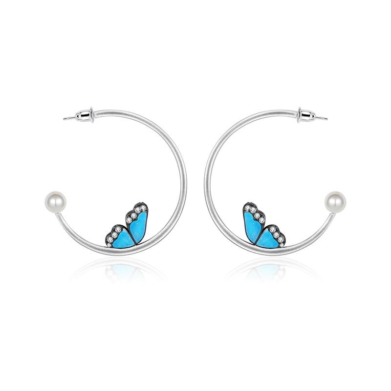Butterfly Wing Adorned In Blue Lacquered  Earrings