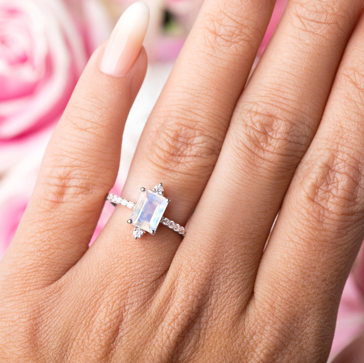 Emerald-shape White Diamond Engagement Ring