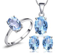 Sky Blue Gemstone Necklace Earrings Ring Set