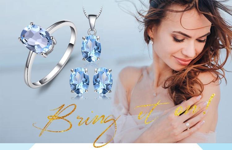 Sky Blue Gemstone Necklace Earrings Ring Set