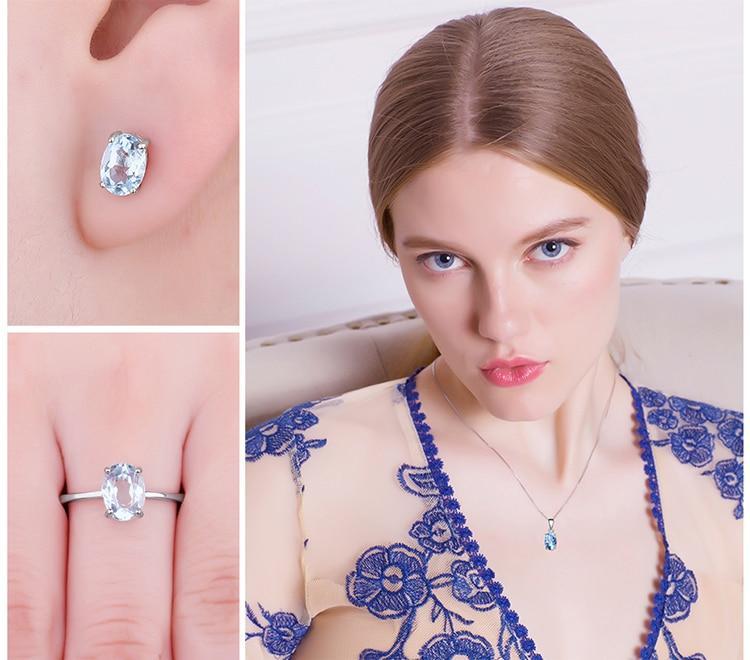 Sky Blue Gemstone Necklace Earrings Ring Set