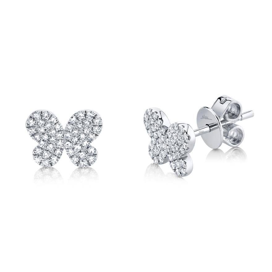 Round Cut Diamond Butterfly Stud Earrings