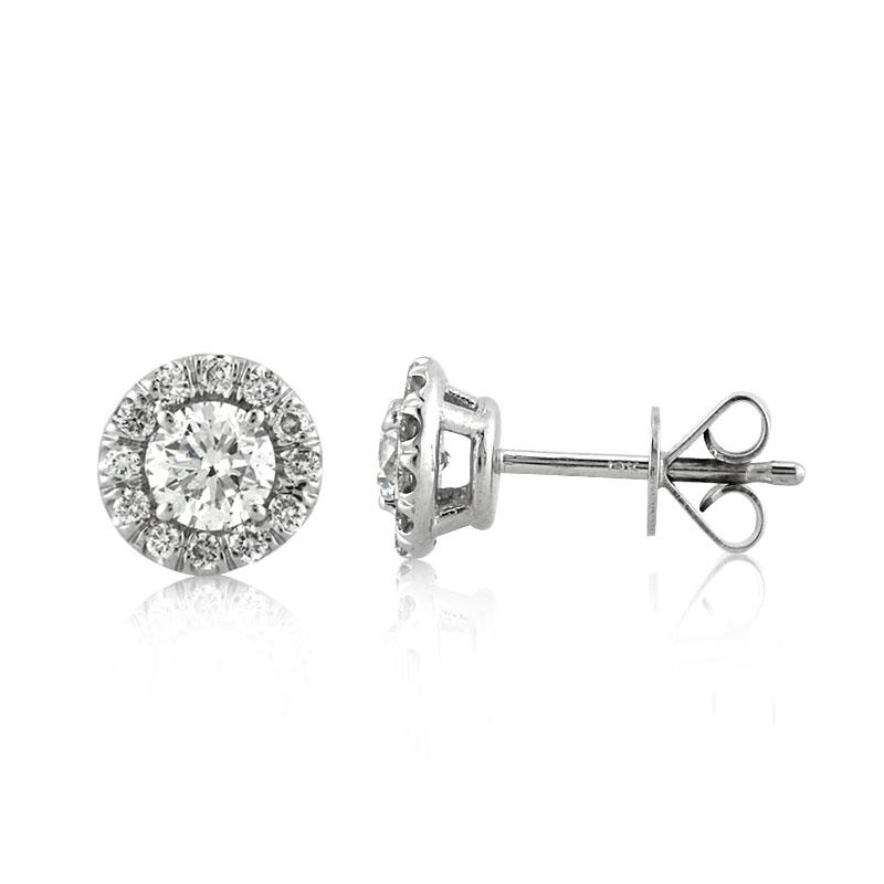 Round Brilliant Cut Diamond Halo Stud Earrings