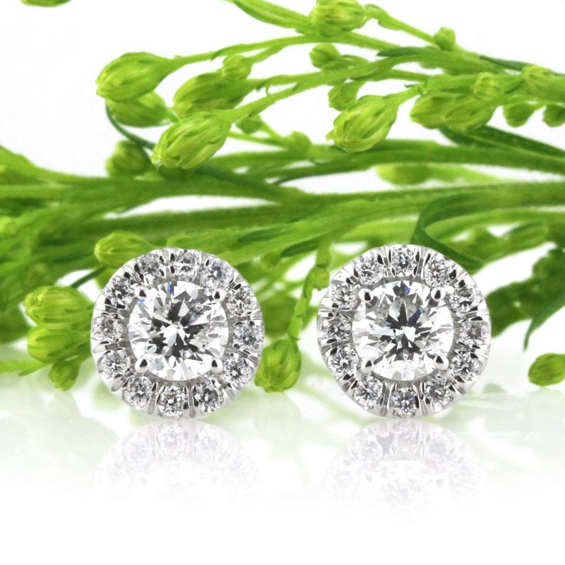 Round Brilliant Cut Diamond Halo Stud Earrings