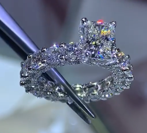 Cushion Cut 3D Diamond Engagement Promise Anniversary Ring