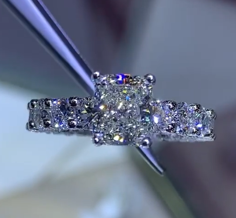 Cushion Cut 3D Diamond Engagement Promise Anniversary Ring