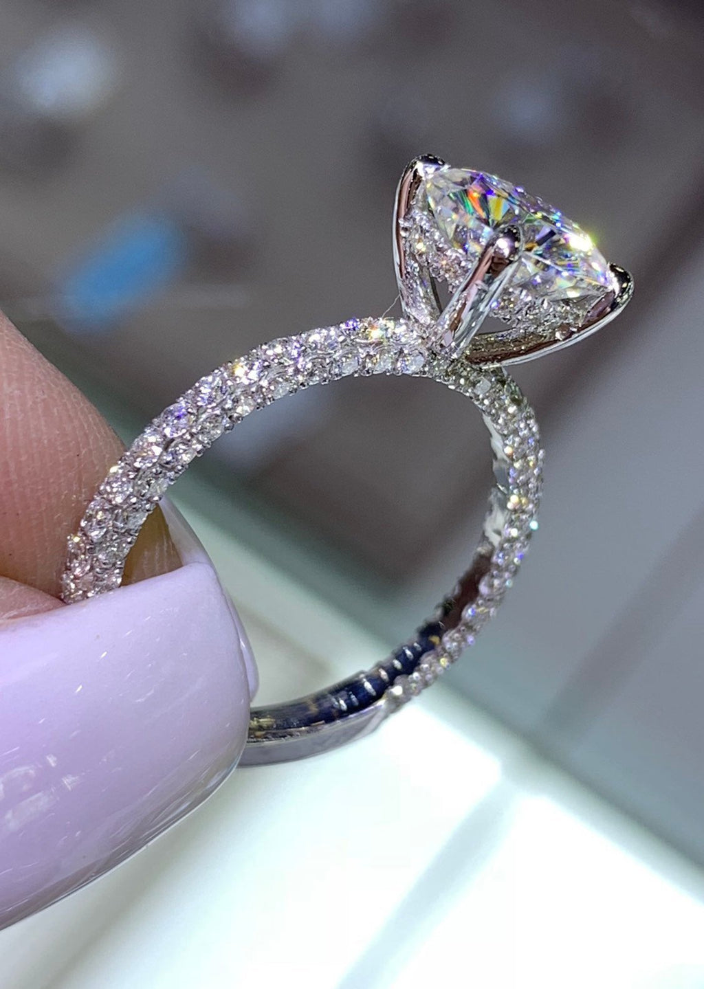 CVD White Gold Diamond Under Halo Wedding Moissanite Ring