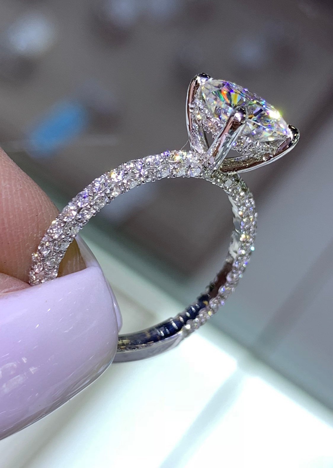CVD White Gold Diamond Under Halo Wedding Moissanite Ring