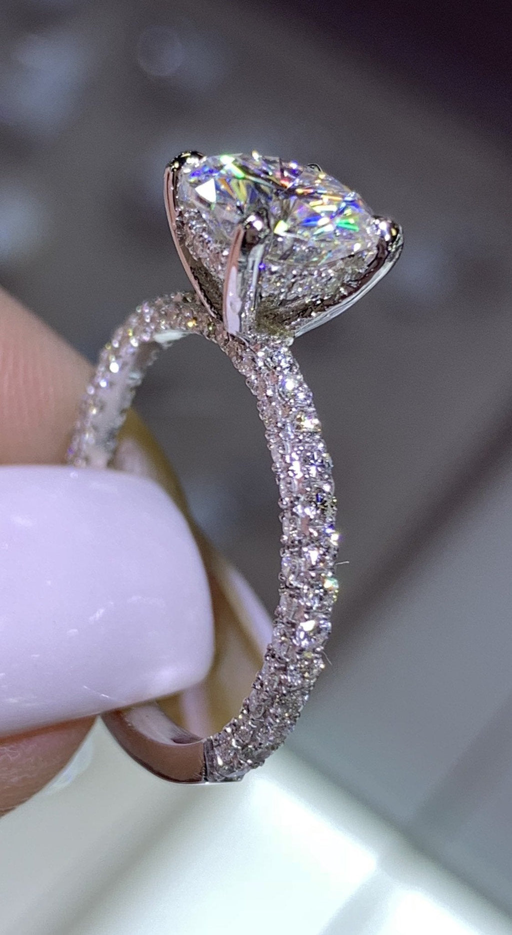 CVD White Gold Diamond Under Halo Wedding Moissanite Ring