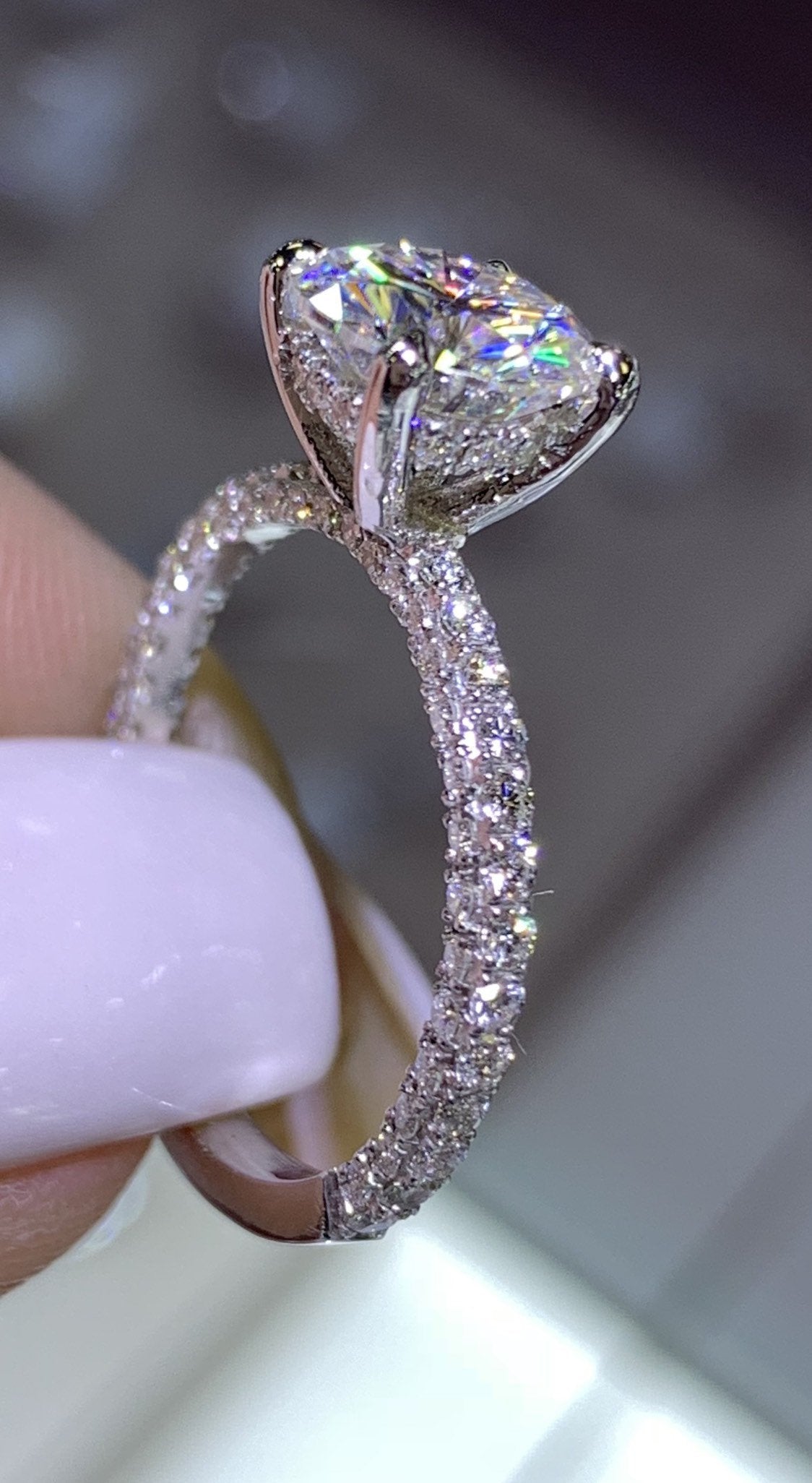 CVD White Gold Diamond Under Halo Wedding Moissanite Ring