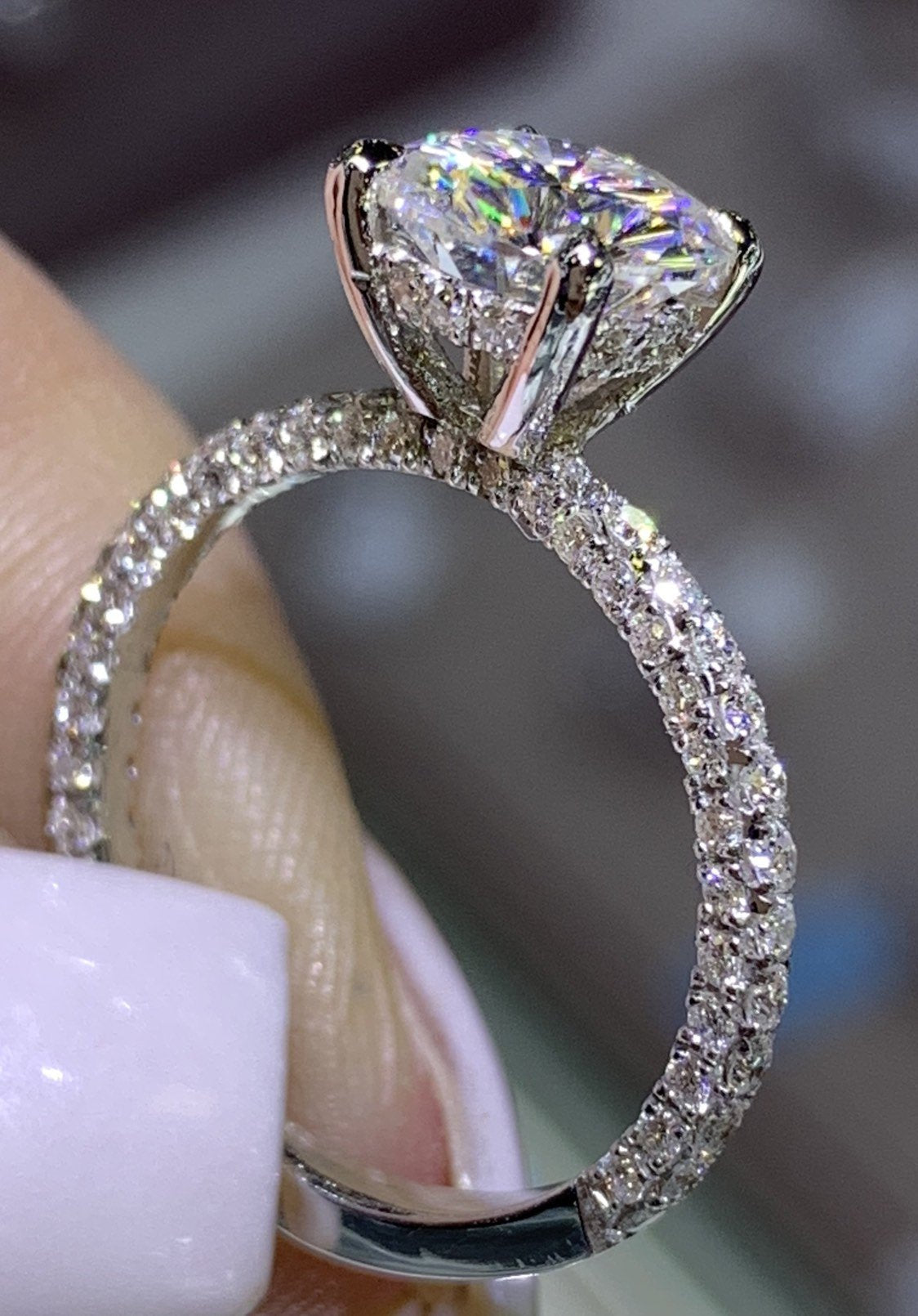 CVD White Gold Diamond Under Halo Wedding Moissanite Ring