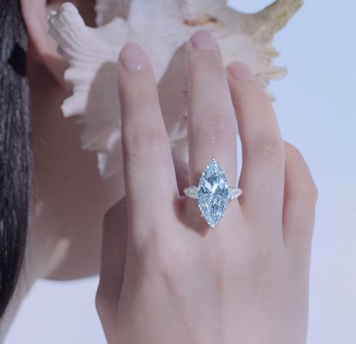 Marquise Cut Blue Diamond Engagement Ring