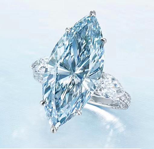 Marquise Cut Blue Diamond Engagement Ring