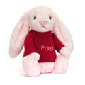 Bashful Pink Bunny with Personalized Red Jumper
