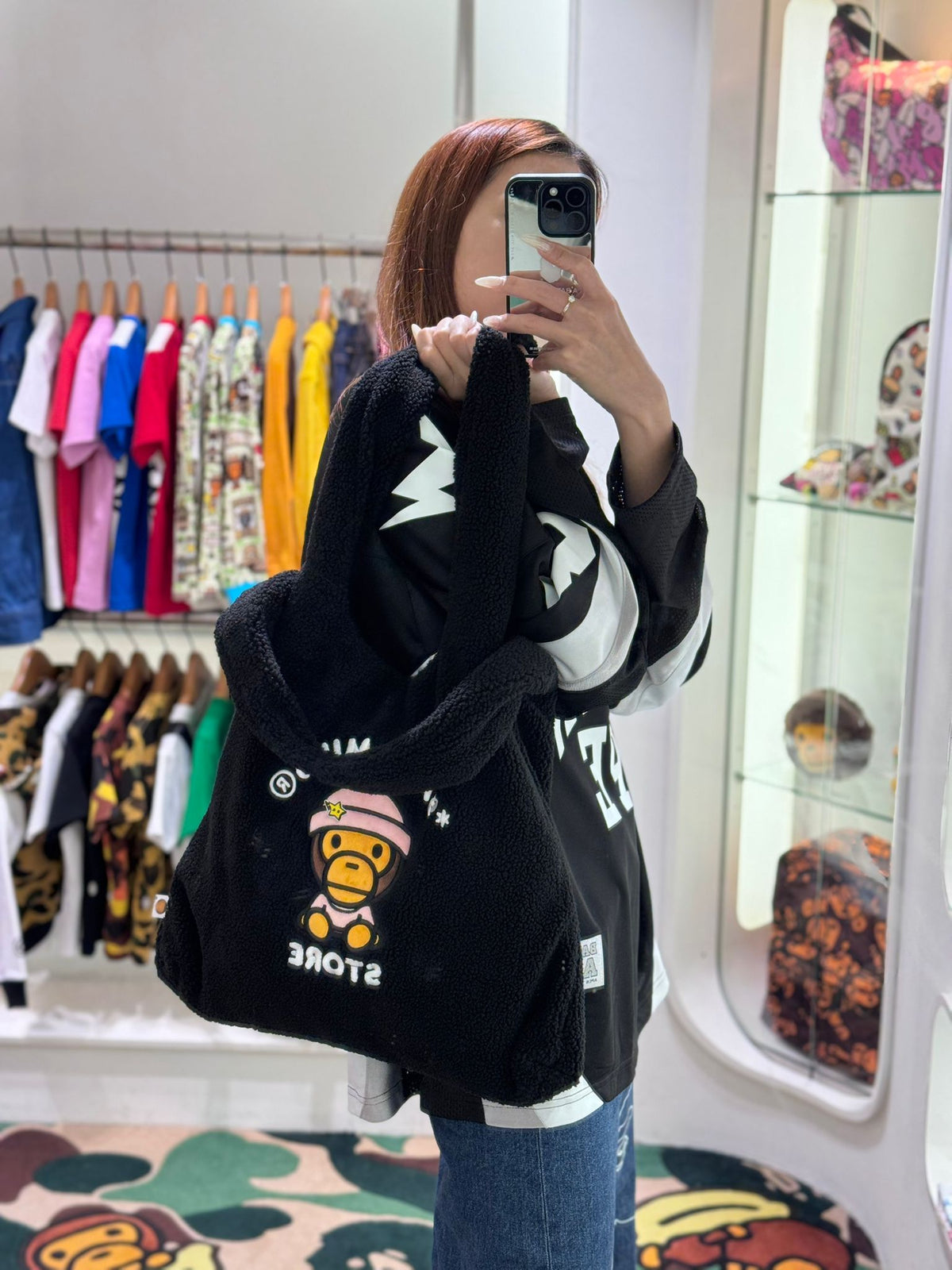 BABY MILO SHERPA FUR LARGE TOTE BAG BLACK