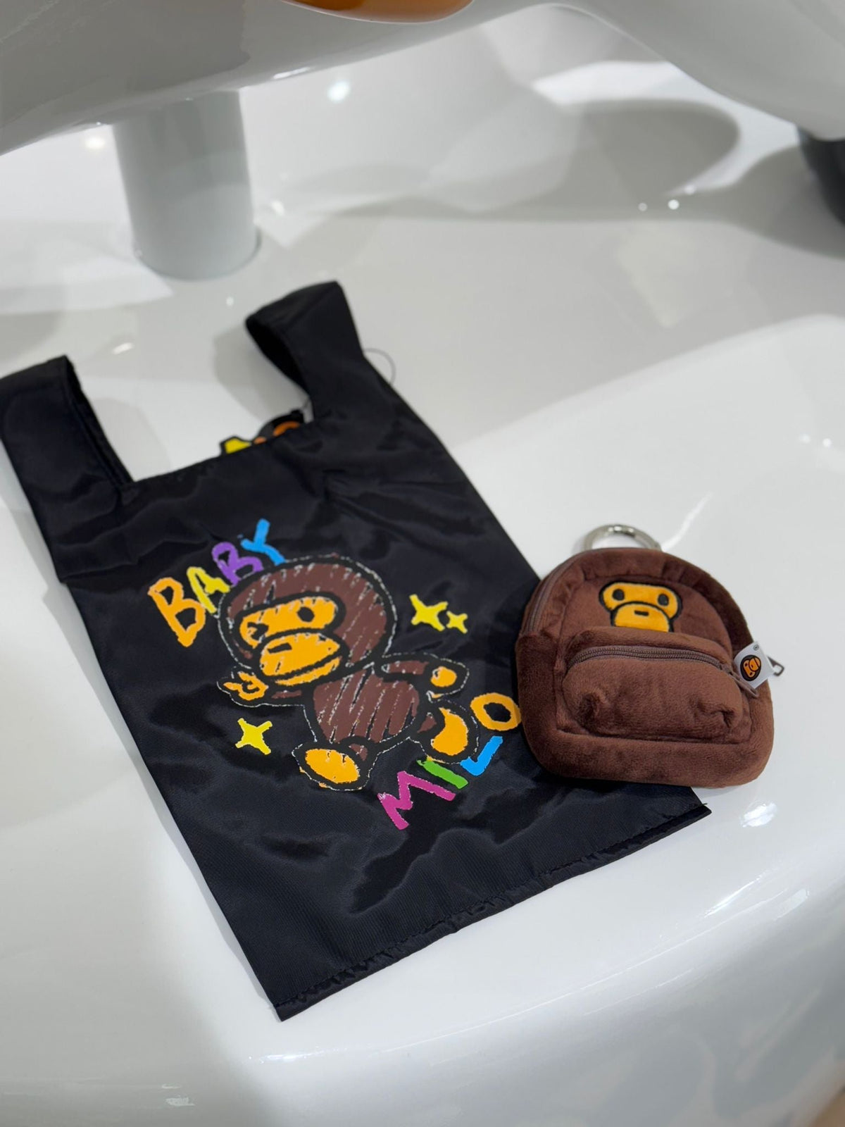BABY MILO KEYCHAIN ECO RECYCLE TOTE BAG CRAYON STYLE GRAPHIC BLACK