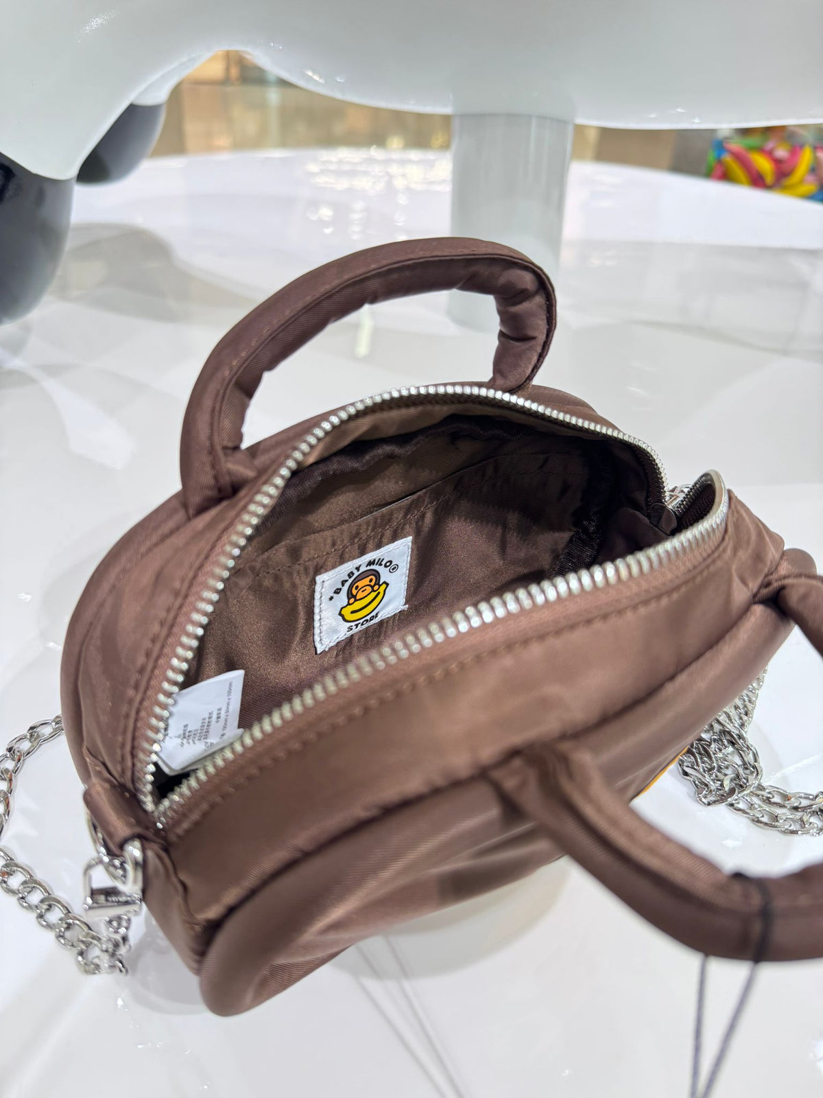 BAPE BABY MILO PLUSH DOLL CHAIN SMALL CROSS SHOULDER BAG - BROWN/YELLOW MONKEY FACE