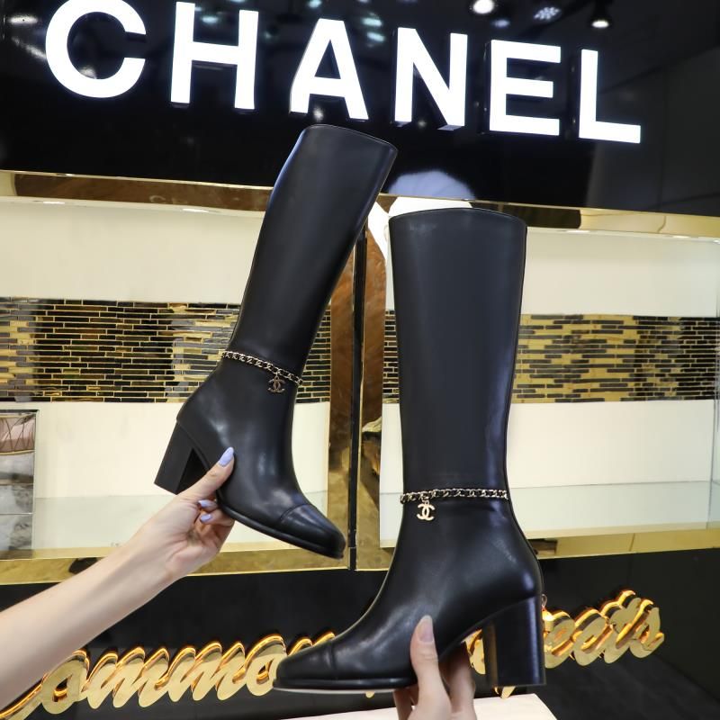 Chanel Classic Chain Detail Knee-High Boots
