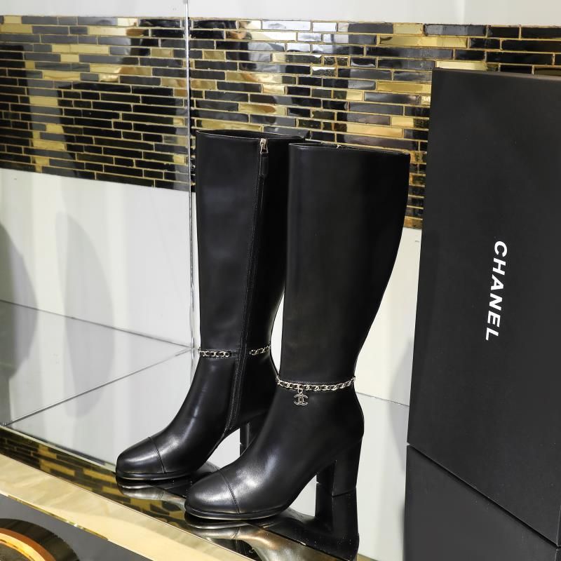 Chanel Classic Chain Detail Knee-High Boots
