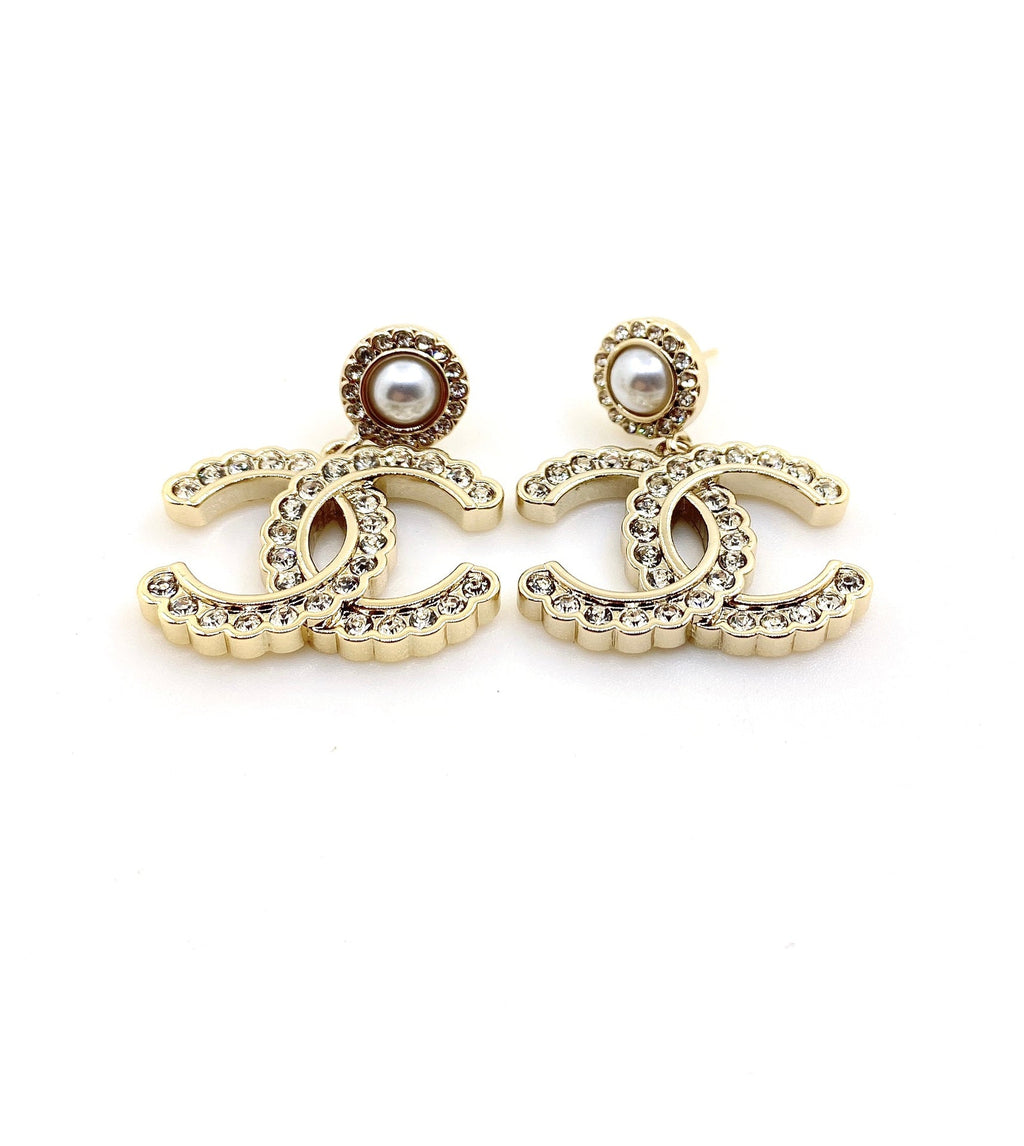 Chanel Double C Pearl and Crystal Stud Earrings