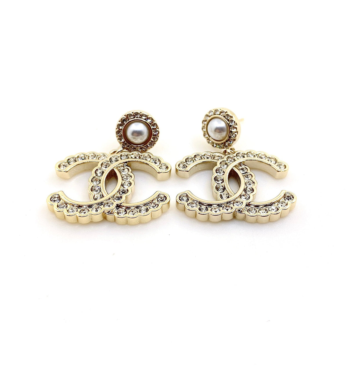 Chanel Double C Pearl and Crystal Stud Earrings