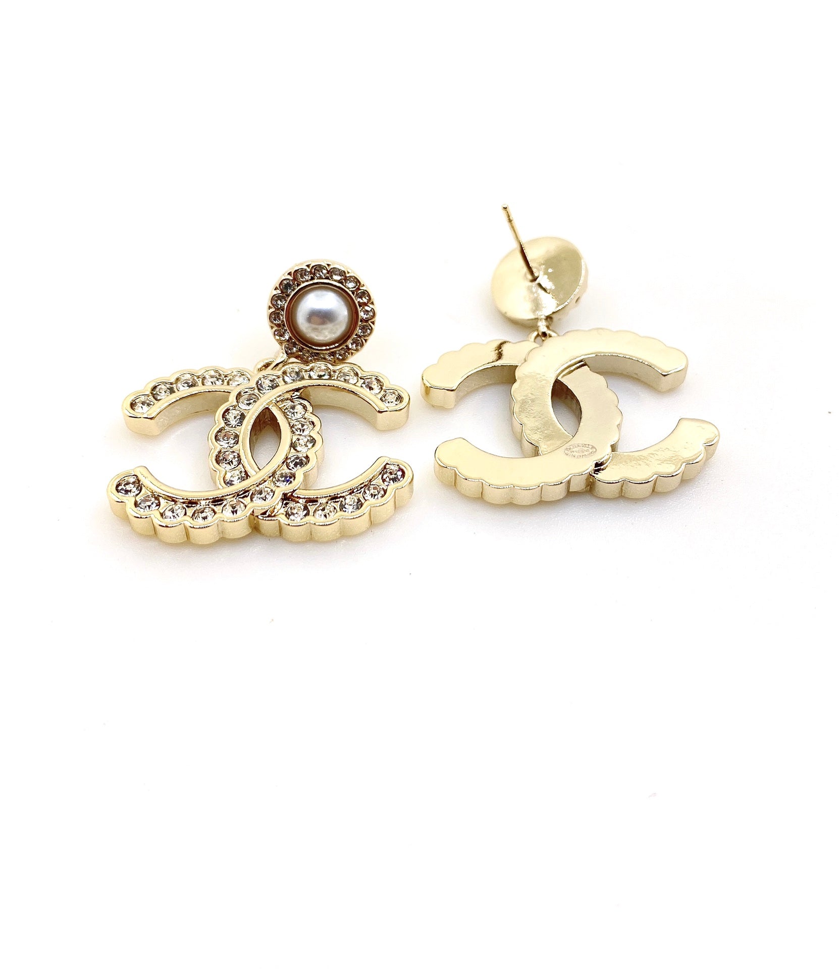 Chanel Double C Pearl and Crystal Stud Earrings