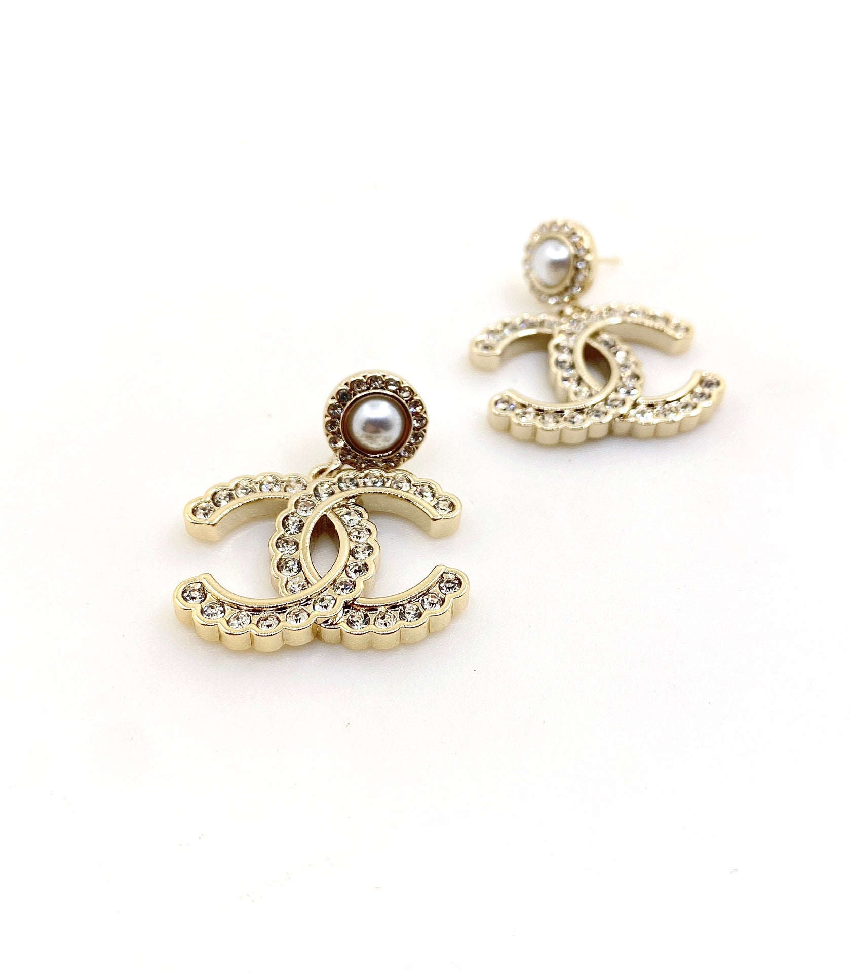 Chanel Double C Pearl and Crystal Stud Earrings