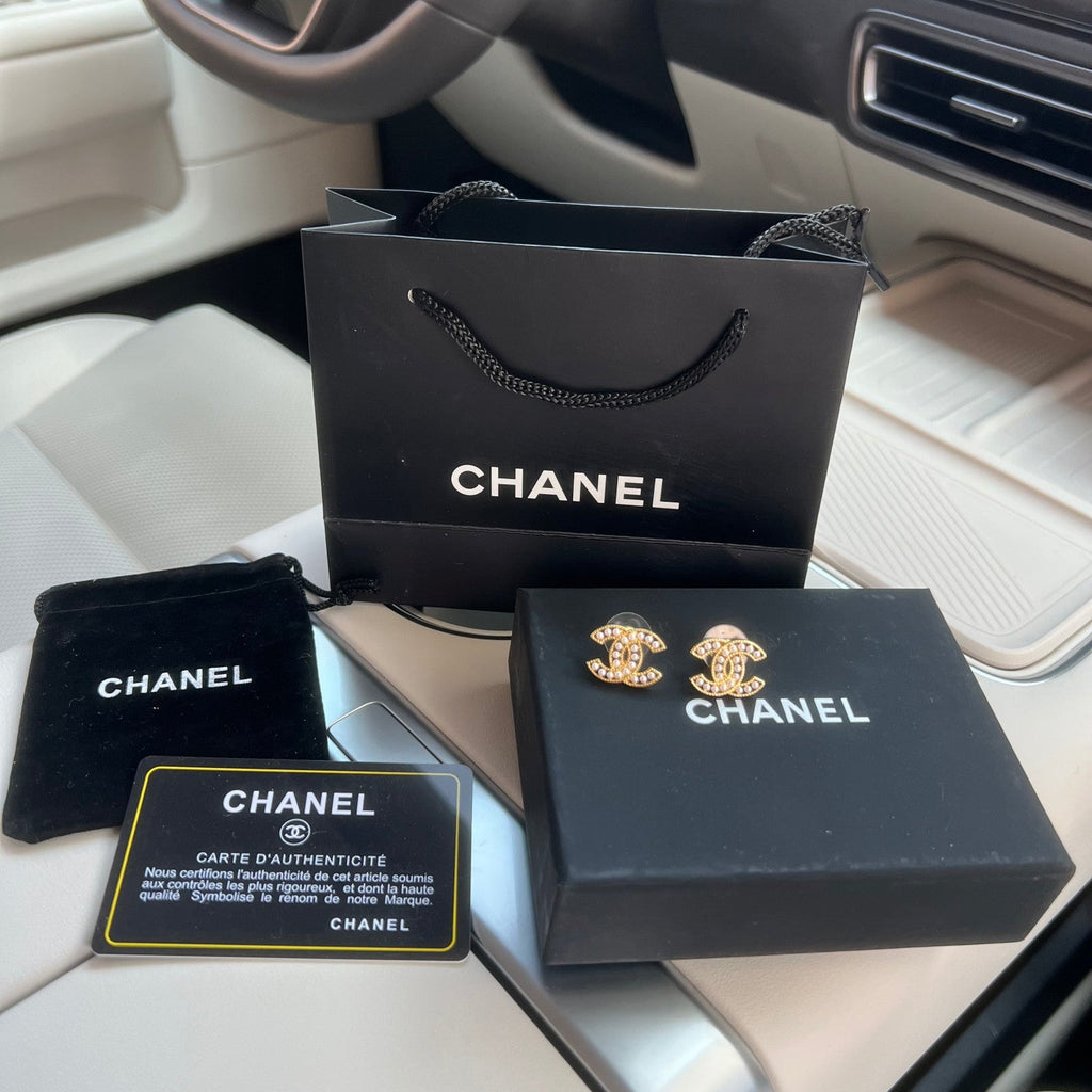 Chanel Double C Palace Style Pearl Stud Earrings