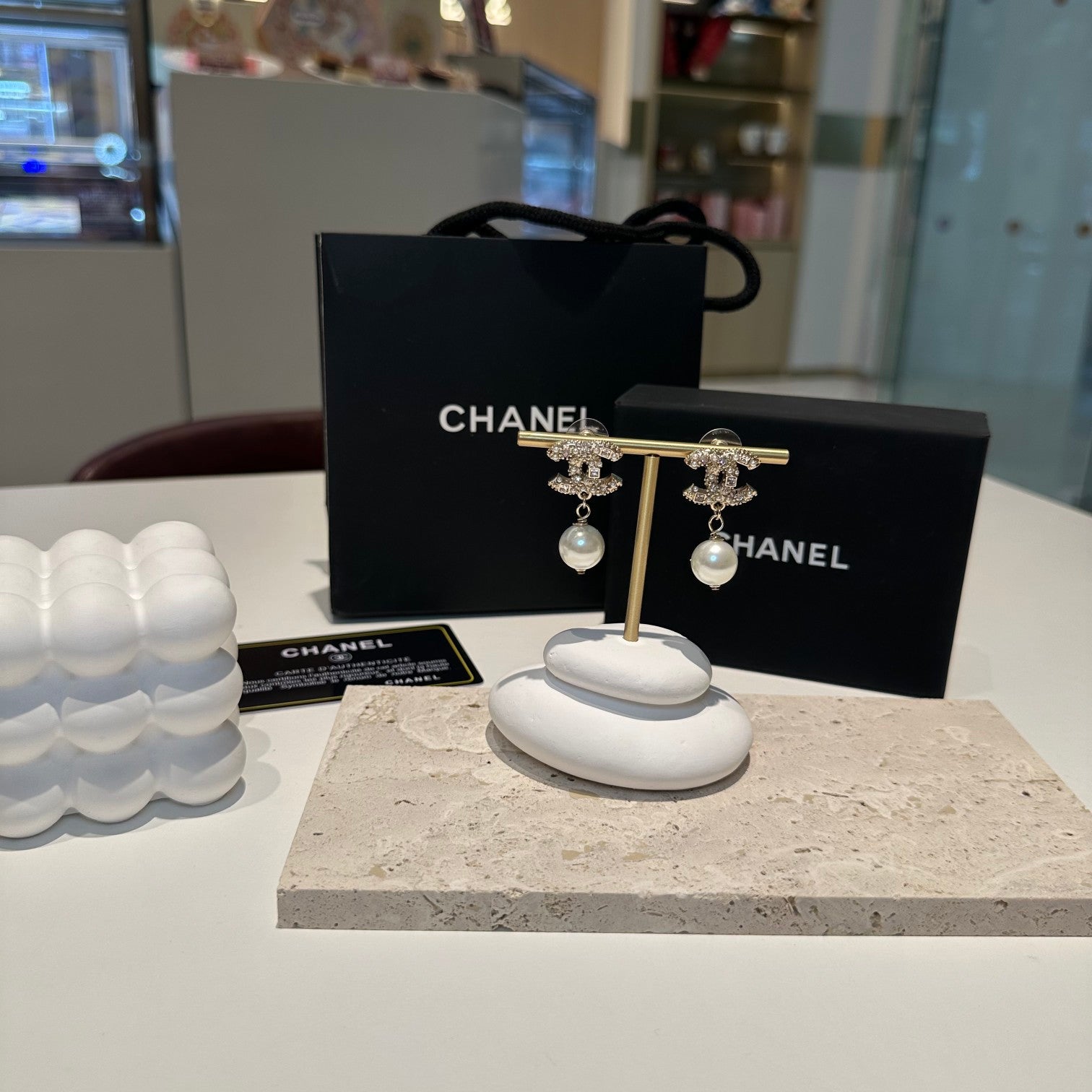 Chanel Pearl Drop Stud Earrings