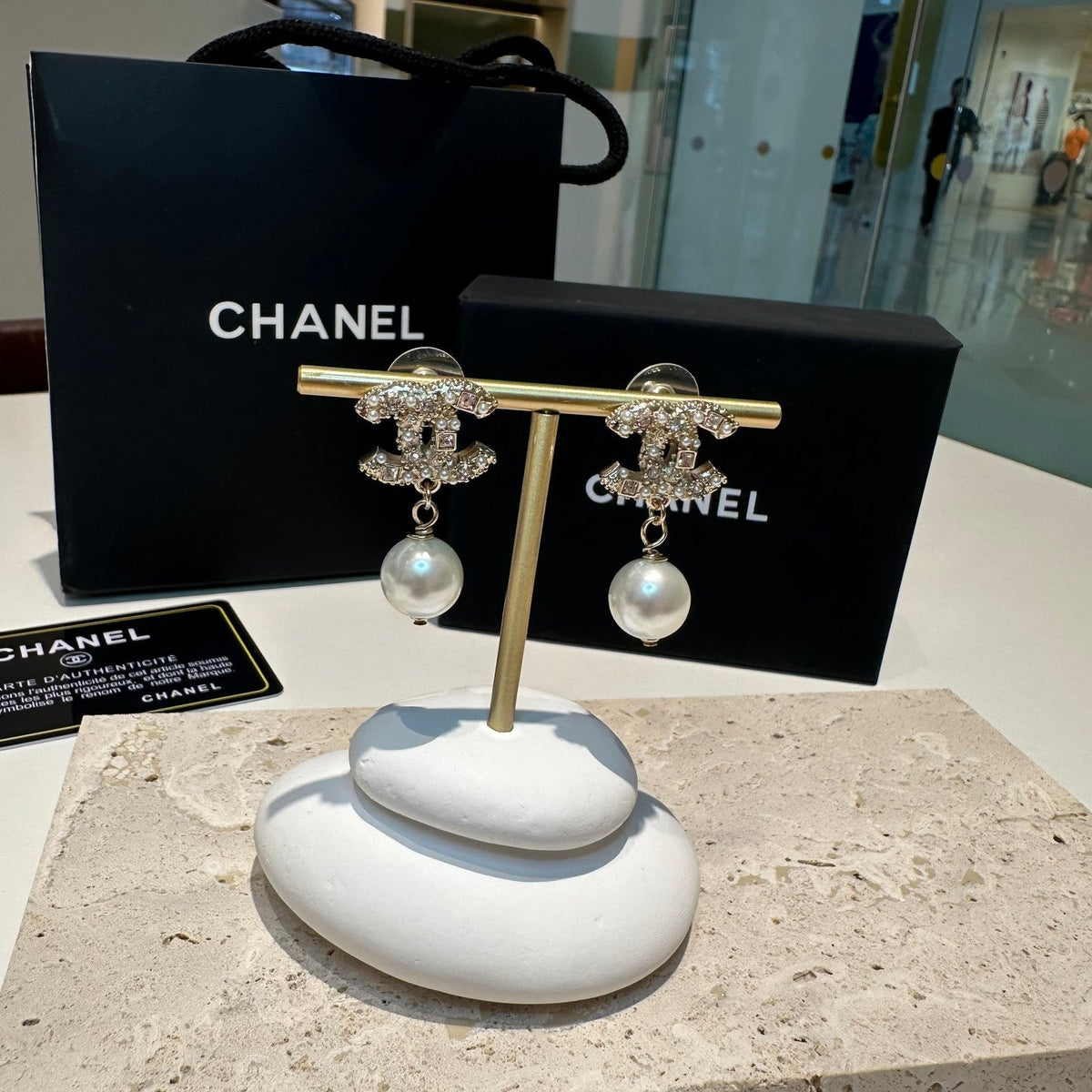 Chanel Pearl Drop Stud Earrings