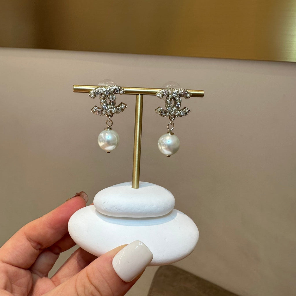 Chanel Pearl Drop Stud Earrings