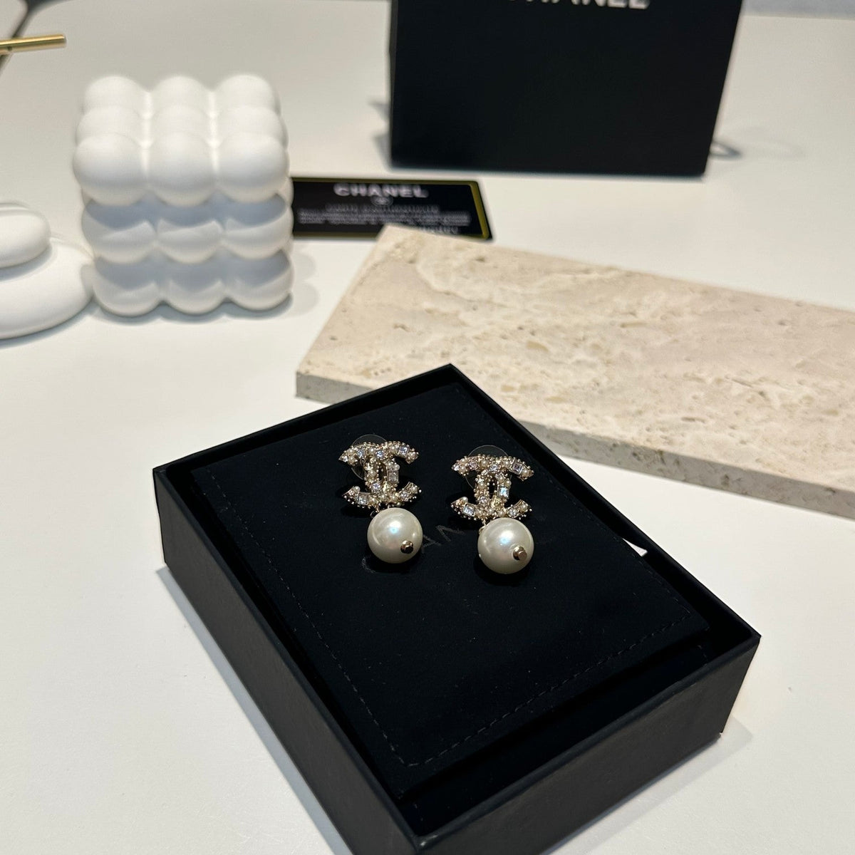 Chanel Pearl Drop Stud Earrings
