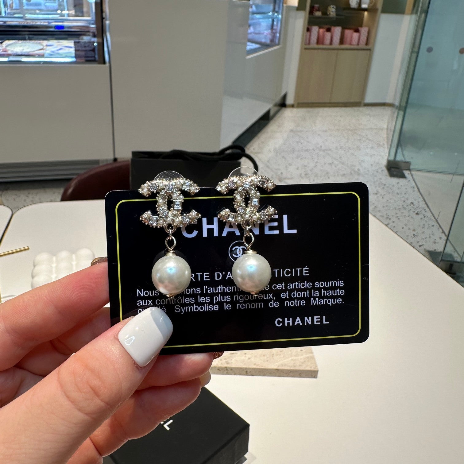 Chanel Pearl Drop Stud Earrings