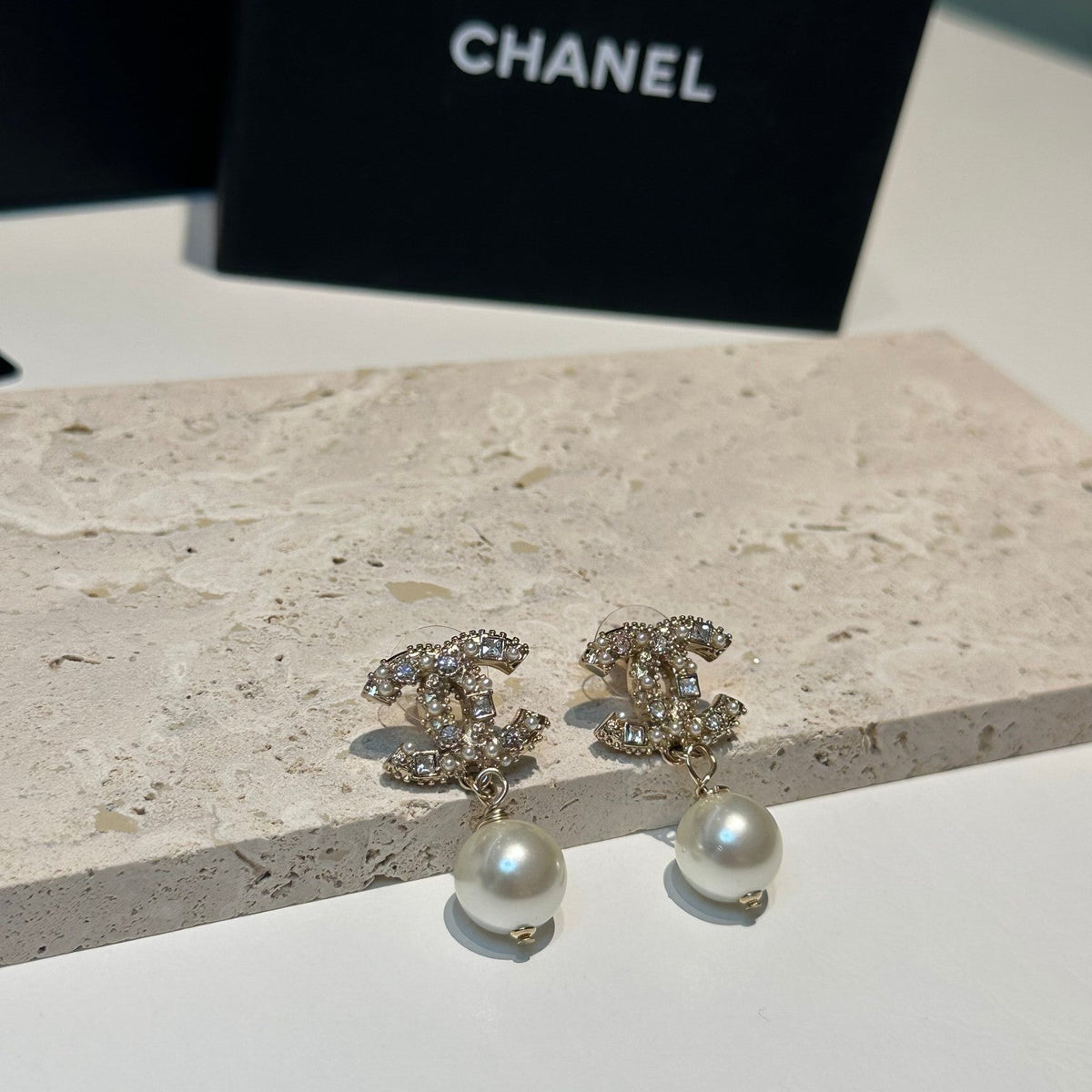 Chanel Pearl Drop Stud Earrings