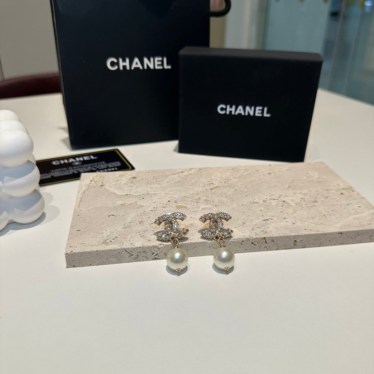 Chanel Pearl Drop Stud Earrings
