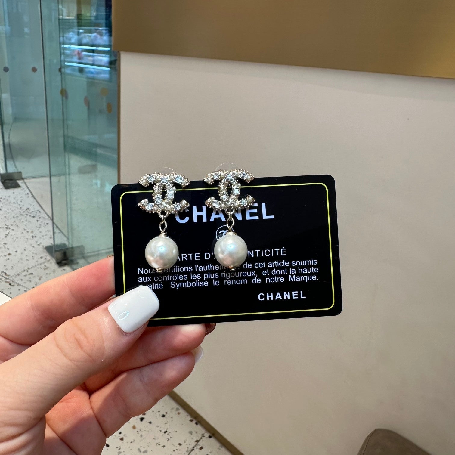Chanel Pearl Drop Stud Earrings
