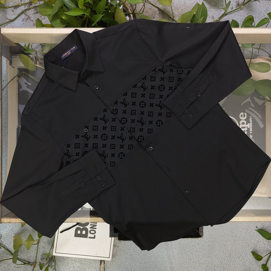 Louis Vuitton Flocked Logo Patchwork Long Sleeve Shirt – 2025 Collection