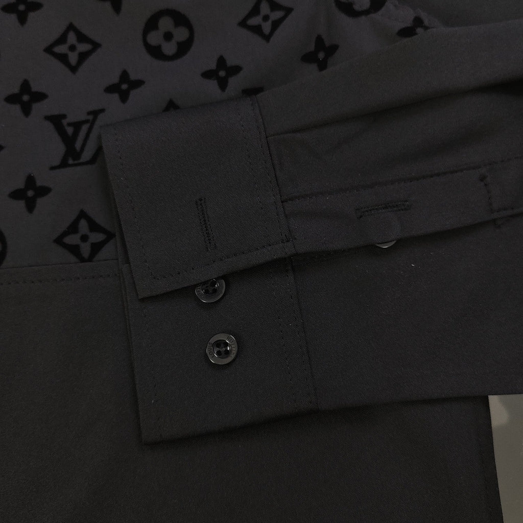 Louis Vuitton Flocked Logo Patchwork Long Sleeve Shirt – 2025 Collection