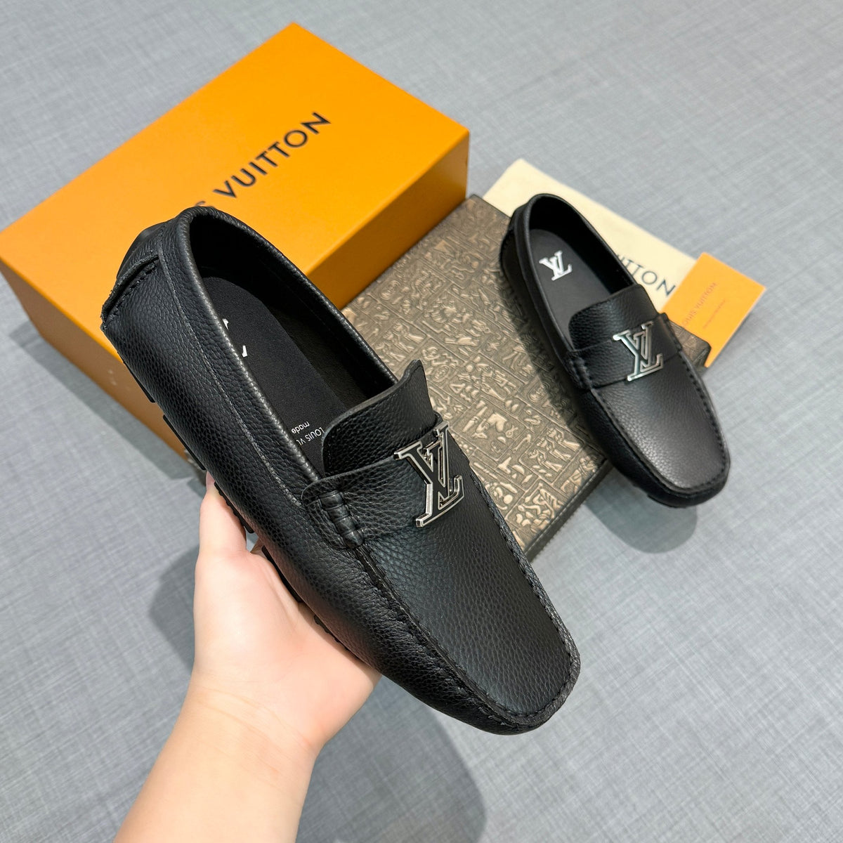 Louis Vuitton Men's Grained Leather Driving Shoes